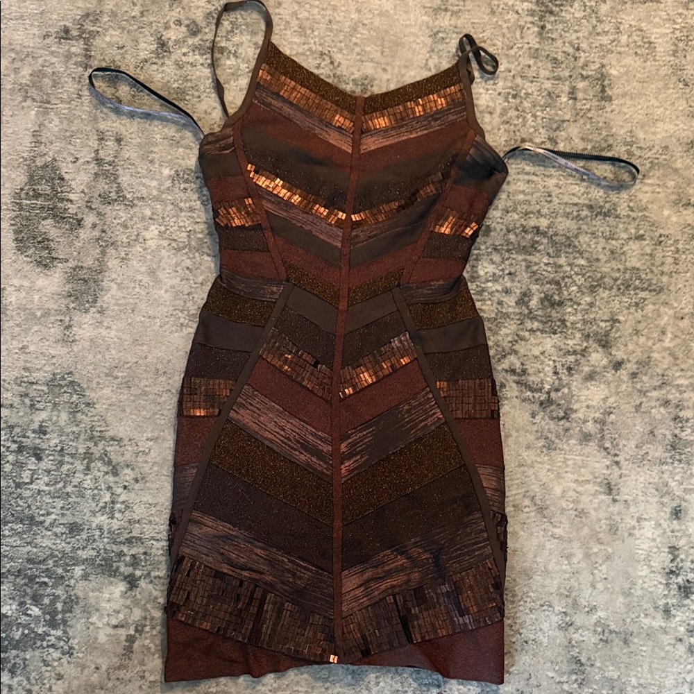 Herve Leger Brown and Black Mini Dress